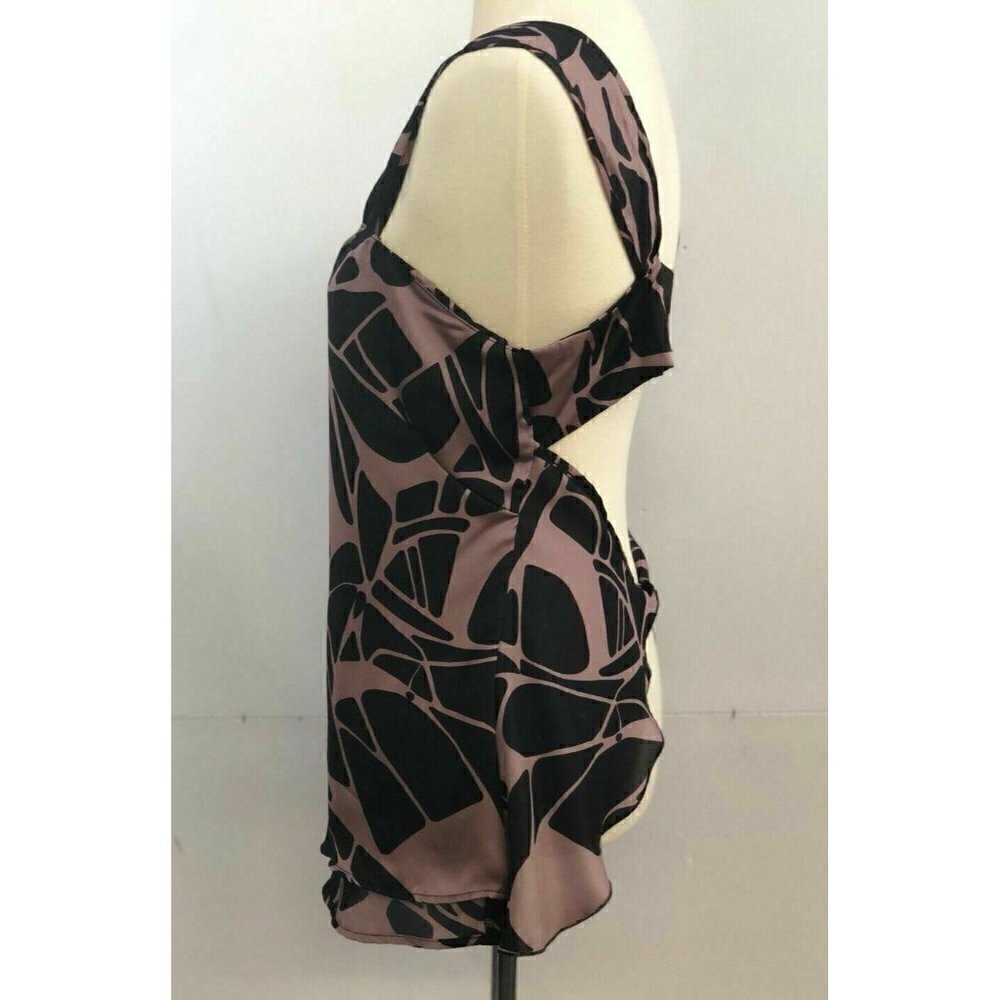 Wilster Women's New Purple Black Cut out Satin Printed Top Size M - Picture 3 of 8
